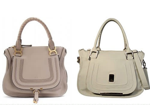 Chloe vs. Kardashian Kollection On the left: Chloe Marcia Medium Leather Tote, $1,650. On the right: Kardashian Kollection Tote Bag, $99.95. Same shape, same handles, same curved front flap. Coincidence? You decide. Photo by: Chloe and bagsac.com.au