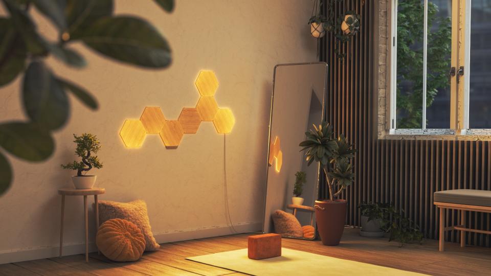 Nanoleaf Elements Wood-Look Hexagon Panels - Smarter Kit - 7 Panels - available at Best Buy Canada. 