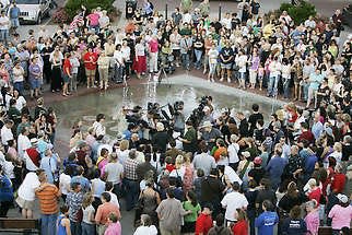 Hundreds gathered in 2009 for a vigil at Old Town Square in Wichita for George Tiller, who was shot to death earlier in the day.