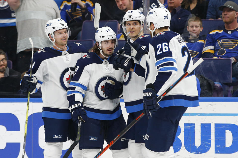 Mark Scheifele, Bryan Little and Paul Stastny will centre three potentially game-changing lines for the Jets. (AP Photo/Billy Hurst)