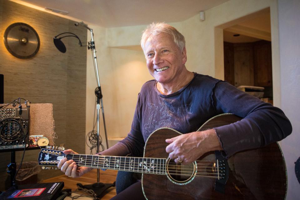Graham Russell of Air Supply plays guitar inside his newly renovated studio at his home in Kamas on Monday, Nov. 5, 2018.