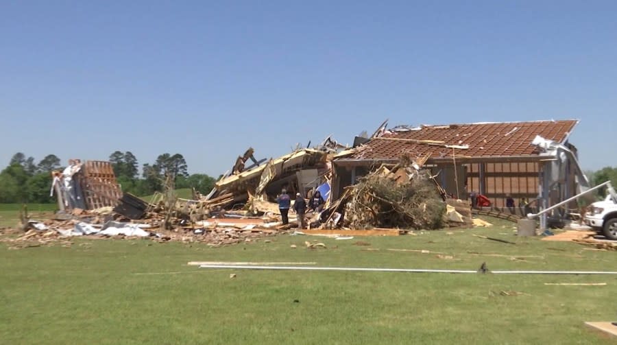Photos of the aftermath of the tornado at the Caddo Mounds State Historic Site in 2019