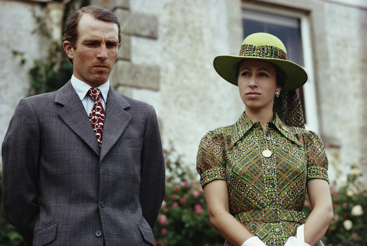 Princess Anne, the Princess Royal and her husband Mark Phillips attend a garden fete at Great Somerford, Wiltshire, 21st June 1975. (Photo by Tim Graham Photo Library via Getty Images)