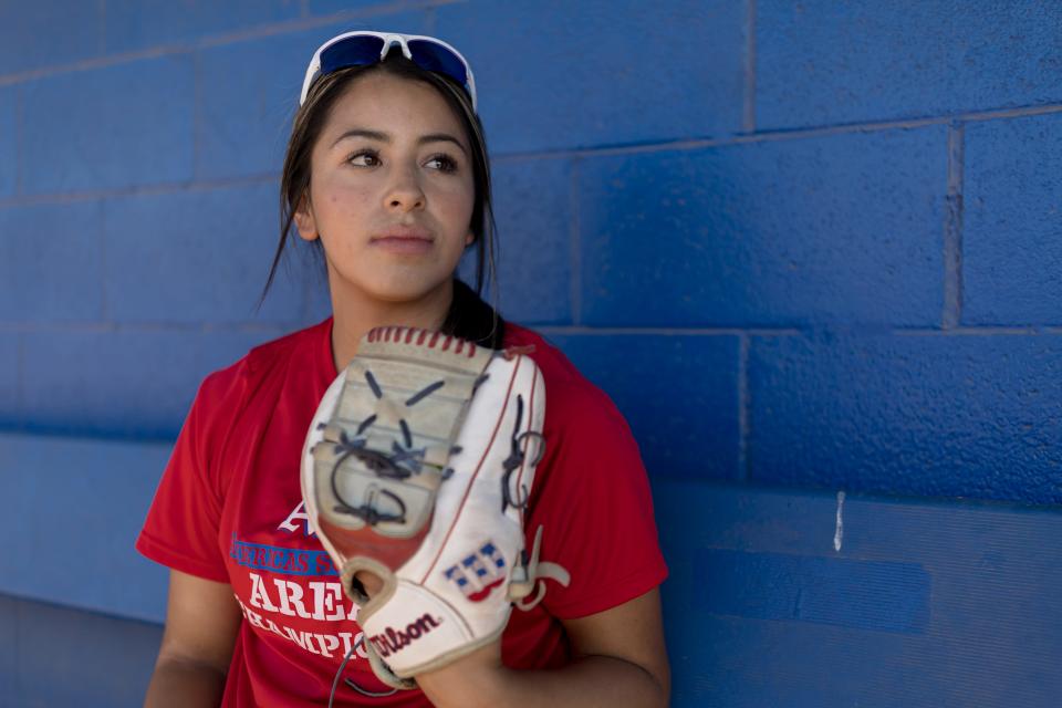 Junior infielder Christalynne Sepulveda prepares with the Americas softball team for the Class 6A Final Four at their practice on Tuesday, May 31, 2022, at Americas High School in El Paso, Texas.