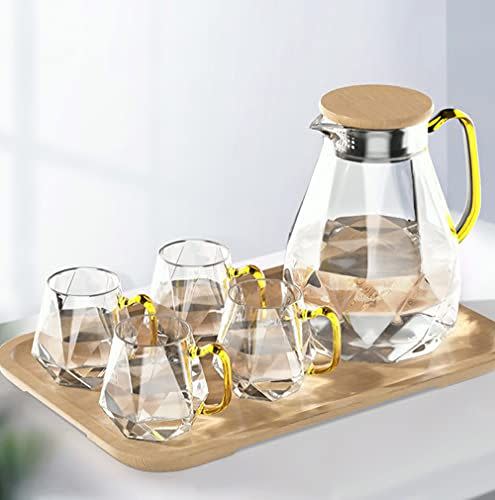 12) DUJUST Glass Pitcher With Cups and Tray Set