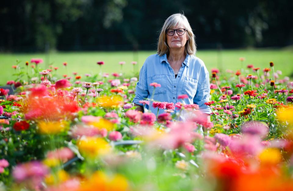 Gaylene Seibold, owner of Patchwork Flower Farm on Wednesday, Aug. 2, 2023.