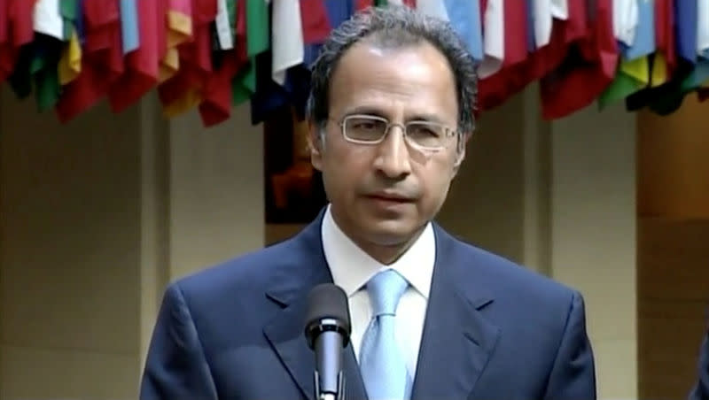 A still image taken from a video shows Pakistani Abdul Hafeez Shaikh during a news conference in Washington, U.S., September 2, 2010. REUTERS TV/via REUTERS/Files