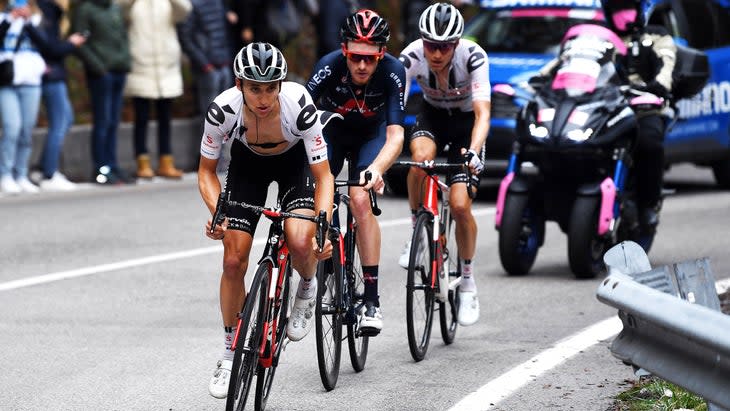 Wilco Kelderman, Jai Hindley, and Tao Geogehan Hart at the Giro d'Italia stage 18