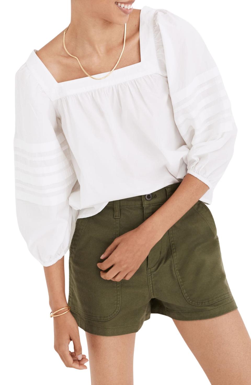 Madewell Square Neck Pleat Sleeve Top. Image via Nordstrom.