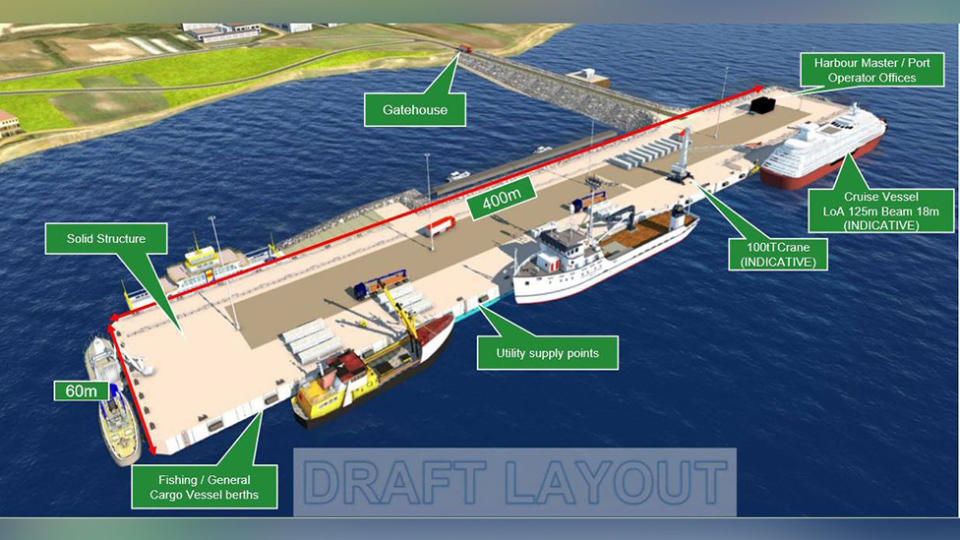 Plano del nuevo puerto de Malvinas/Falklands presentado por BAM Nuttall