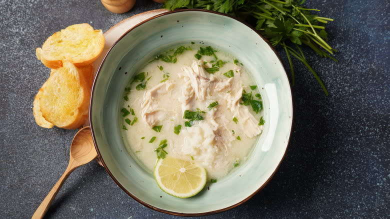 Greek Avgolemono sauce in a chicken soup