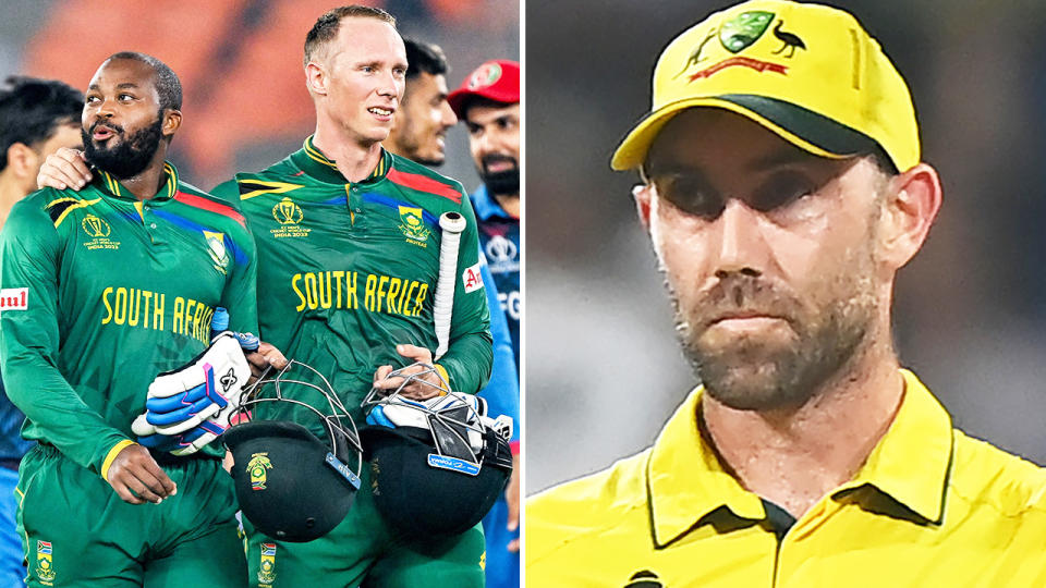 Glenn Maxwell, pictured here alongside South African players at the Cricket World Cup.