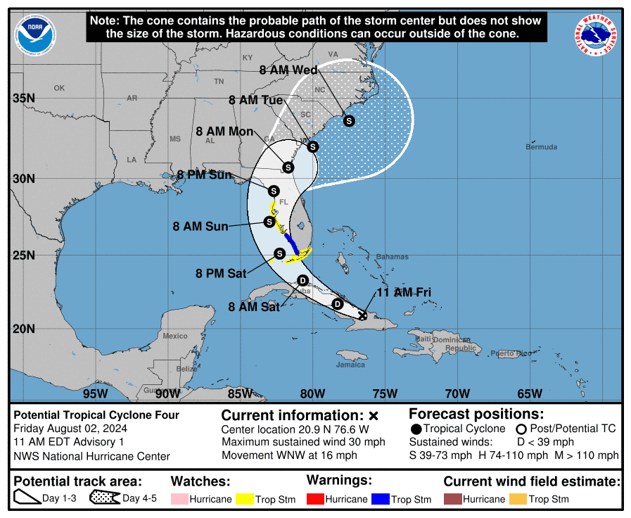 Potential tropical cyclone four at 11am on August 2, 2024.