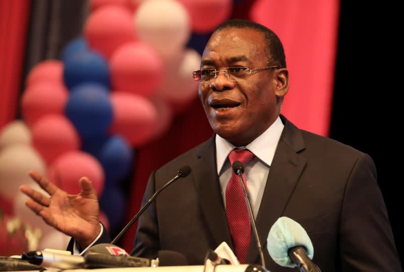 Pascal Affi N'Guessan, president of FPI (Ivorian Popular Front), speaks after being chosen as candidate for October's presidential election by his party during the party's 5th congress in Abidjan