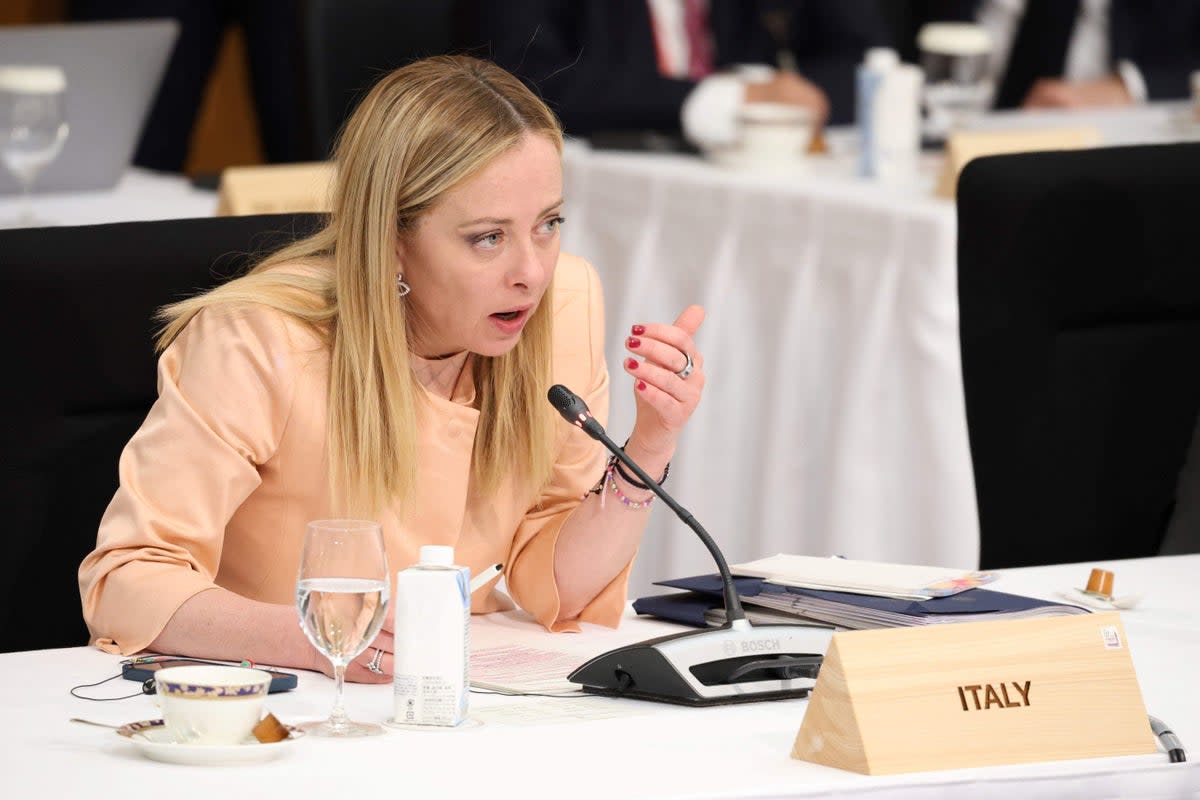 Italy’s prime minister Giorgia Meloni speaks during ‘Partnership for Global Infrastructure and Investment' meeting (Ministry of Foreign Affairs of J)