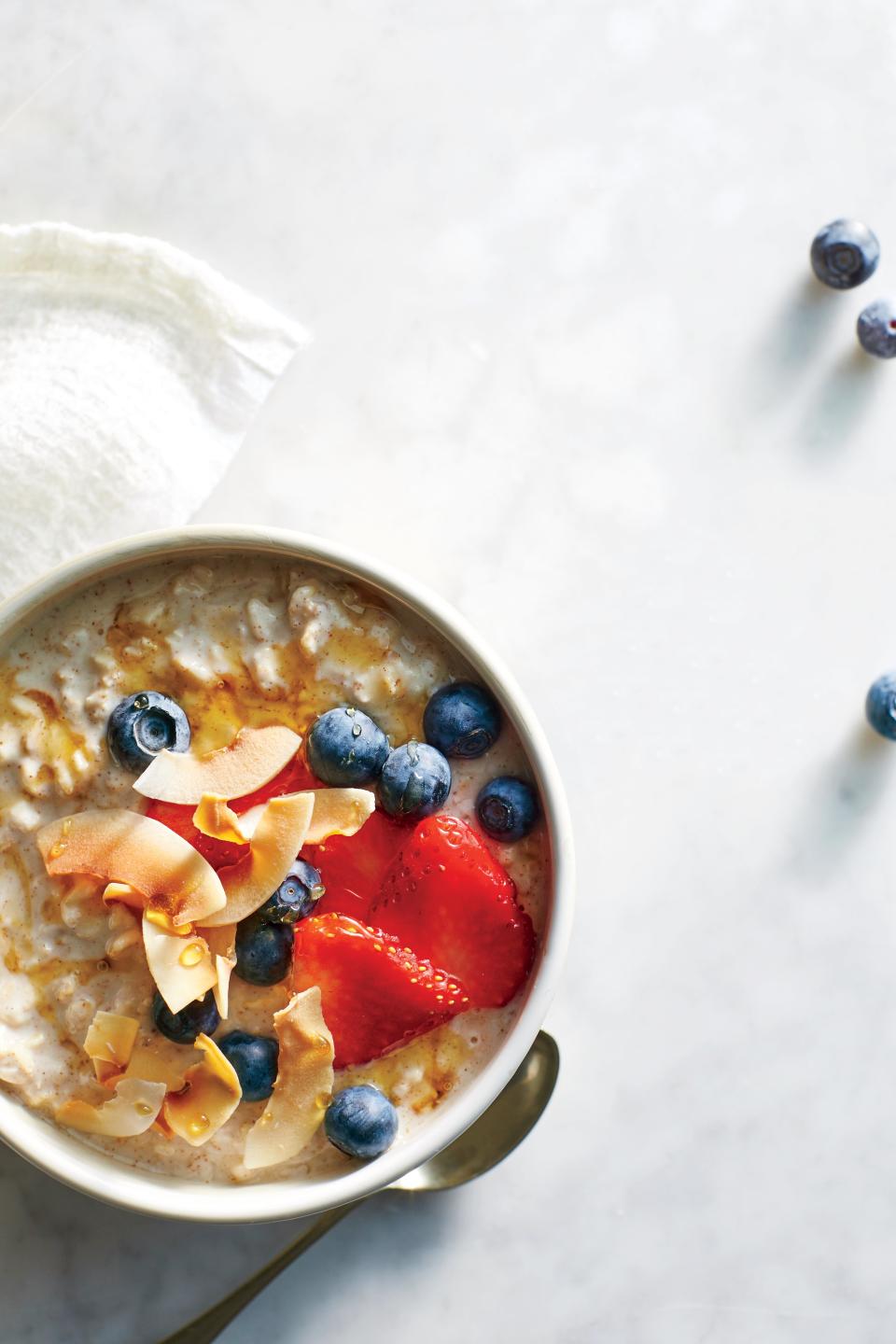 Overnight Oats with Kefir, Berries, and Toasted Coconut