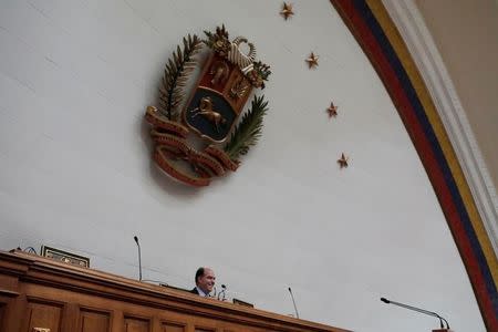 Julio Borges, president of the National Assembly and deputy of the Venezuelan coalition of opposition parties (MUD) attends a session of Venezuela's opposition-controlled National Assembly in Caracas, Venezuela, August 2, 2017. REUTERS/Marco Bello