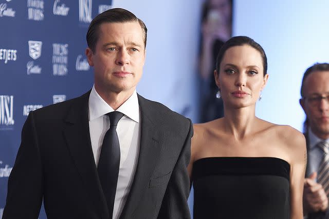 <p>Dimitrios Kambouris/Getty</p> Brad Pitt and Angelina Jolie on Nov. 4, 2015