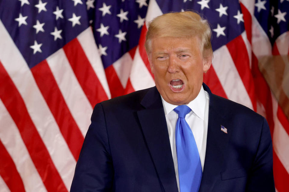 President Donald Trump speaks on election night in the East Room of the White House.