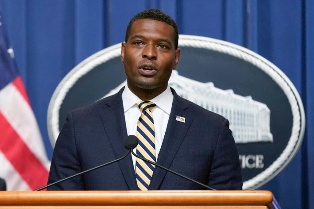 Environmental Protection Agency administrator Michael Regan speaks at a news conference May 5, 2022, at the Department of Justice in Washington. (AP Photo/Patrick Semansky, File)