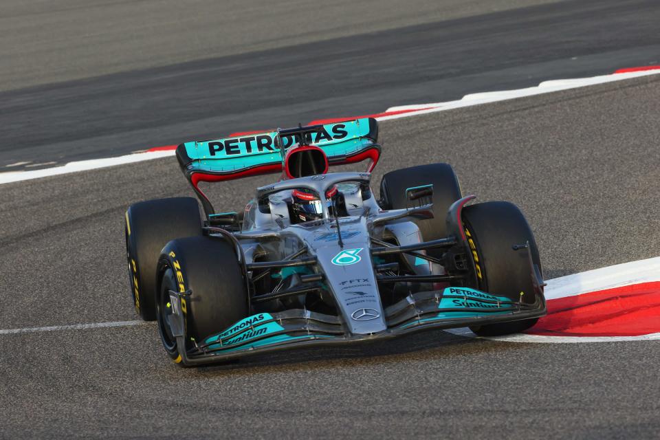 George Russell drives the new Mercedes W13 (AFP via Getty Images)