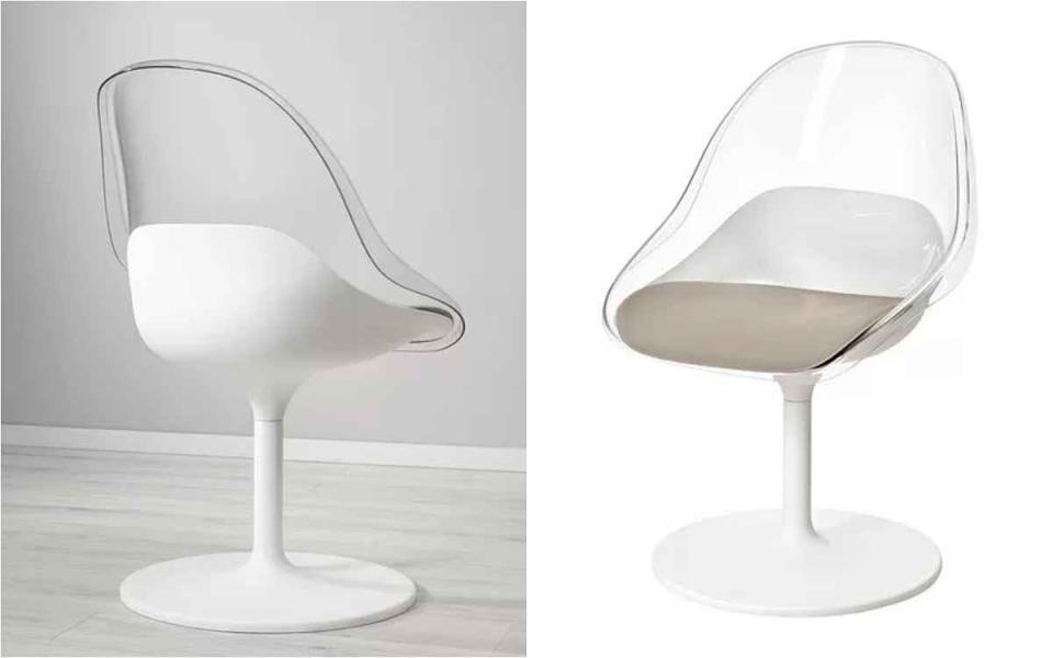 透明的椅身搭配白色的椅腳，帶有一點未來感的時尚風格 圖片來源：ikea