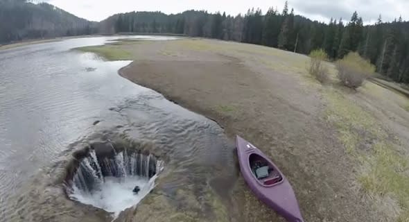 Moment lake disappears as two-metre lava tube opens beneath surface