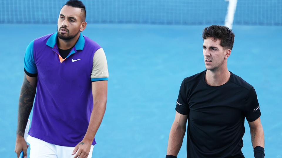 Nick Kyrgios and Thanasi Kokkinakis, pictured here in action at the Australian Open doubles.