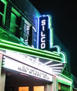 The Silco Theater at night in downtown Silver City, NM.