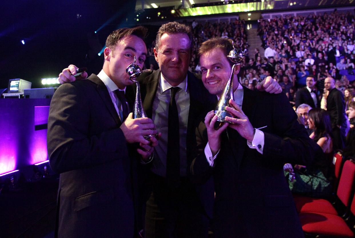 Anthony McPartlin (left), Piers Morgan (centre) and Declan Donnelly during the National Television Awards 2010, at the 02 Arena, London.