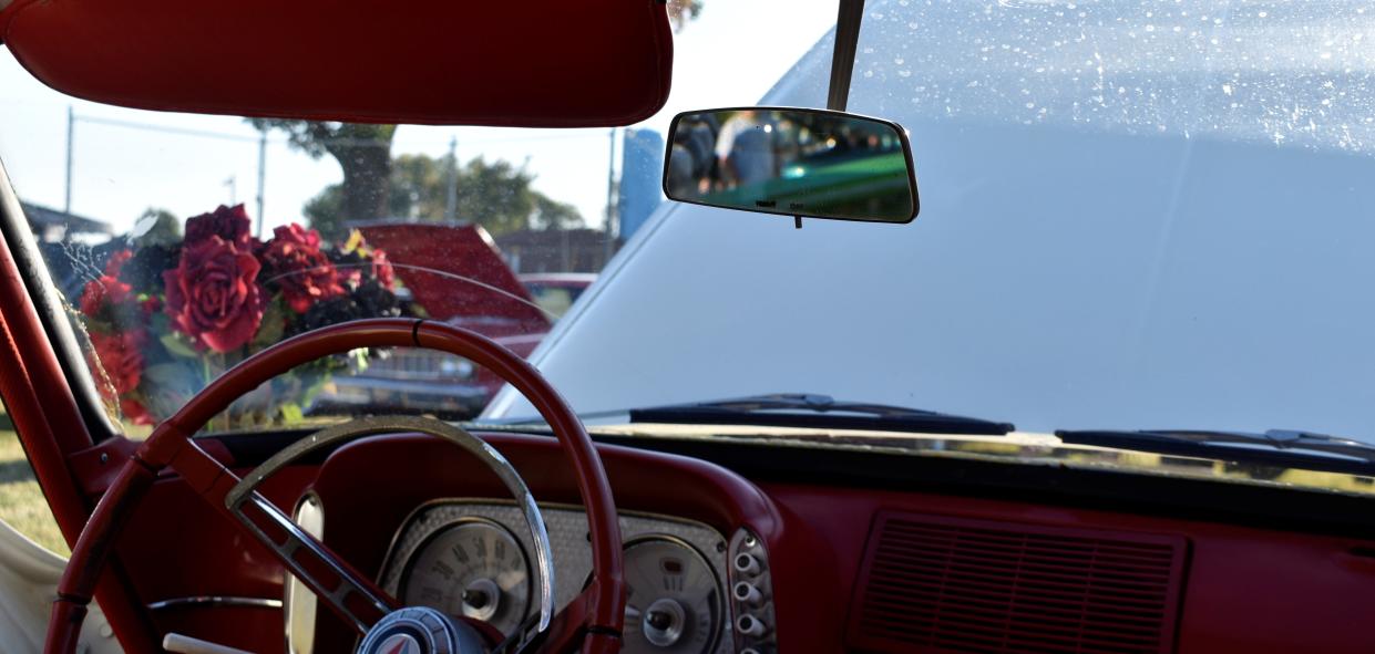 The view from the backseat of Celeste Pitts' car