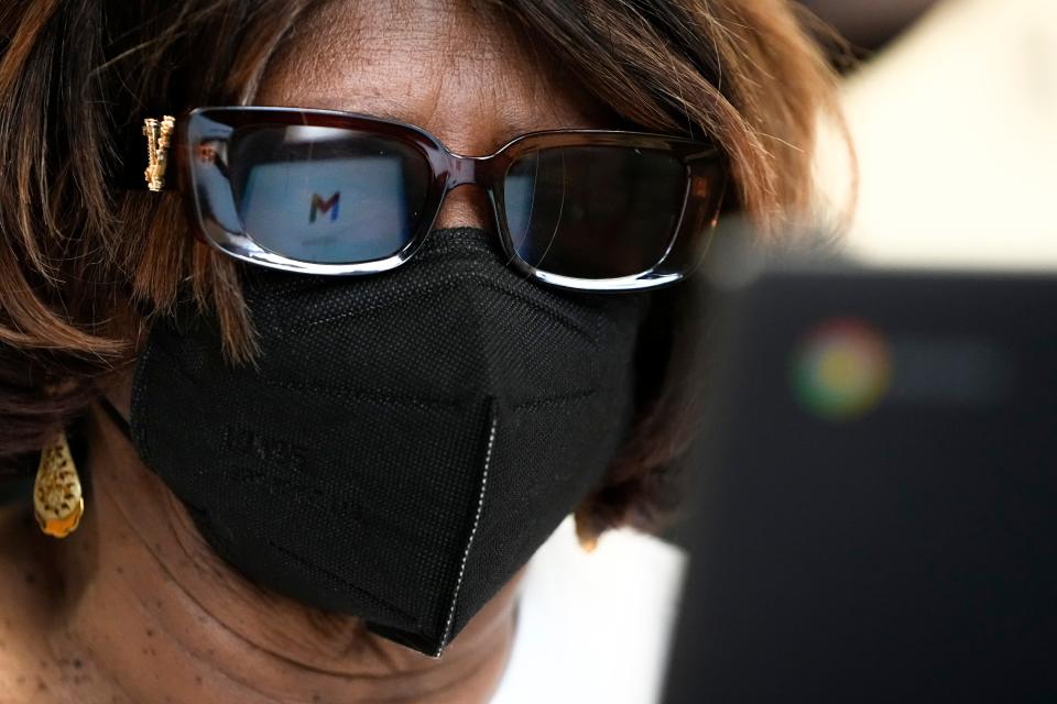 Katherine Granger, 80, logs into Gmail during the Technology Access Project class for seniors at the Central Community House on the Near East Side on June 30.