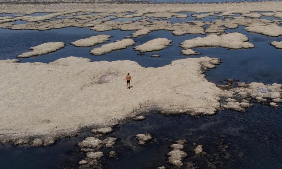 Reef-like structures called microbialites, exposed by receding waters at the Great Salt Lake in September 2022.