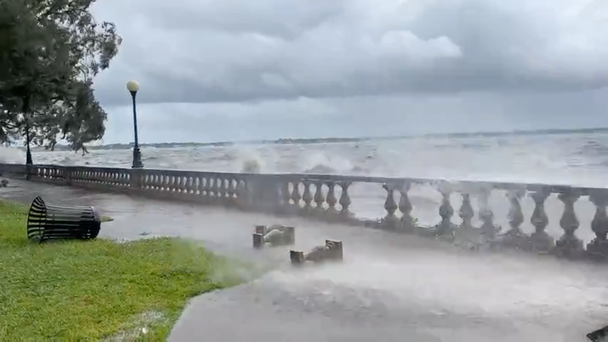 A year after it was replaced from the wrath of Hurricane Irma in 2017, much of the balustrade at Jacksonville’s Memorial Park was damaged again by Idalia.