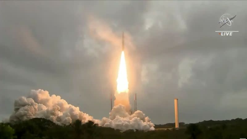 Arianespace's Ariane 5 rocket, with NASA’s James Webb Space Telescope onboard, launches from French Guiana