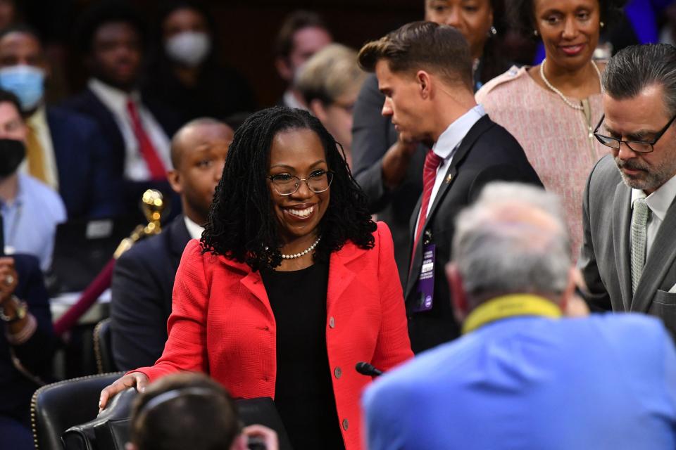 Judge Ketanji Brown Jackson arrives to testify before the Senate Judiciary Committee on her nomination to be an Associate Justice on the US Supreme Court in the Hart Senate Office Building on Capitol Hill in Washington, DC on March 22, 2022.