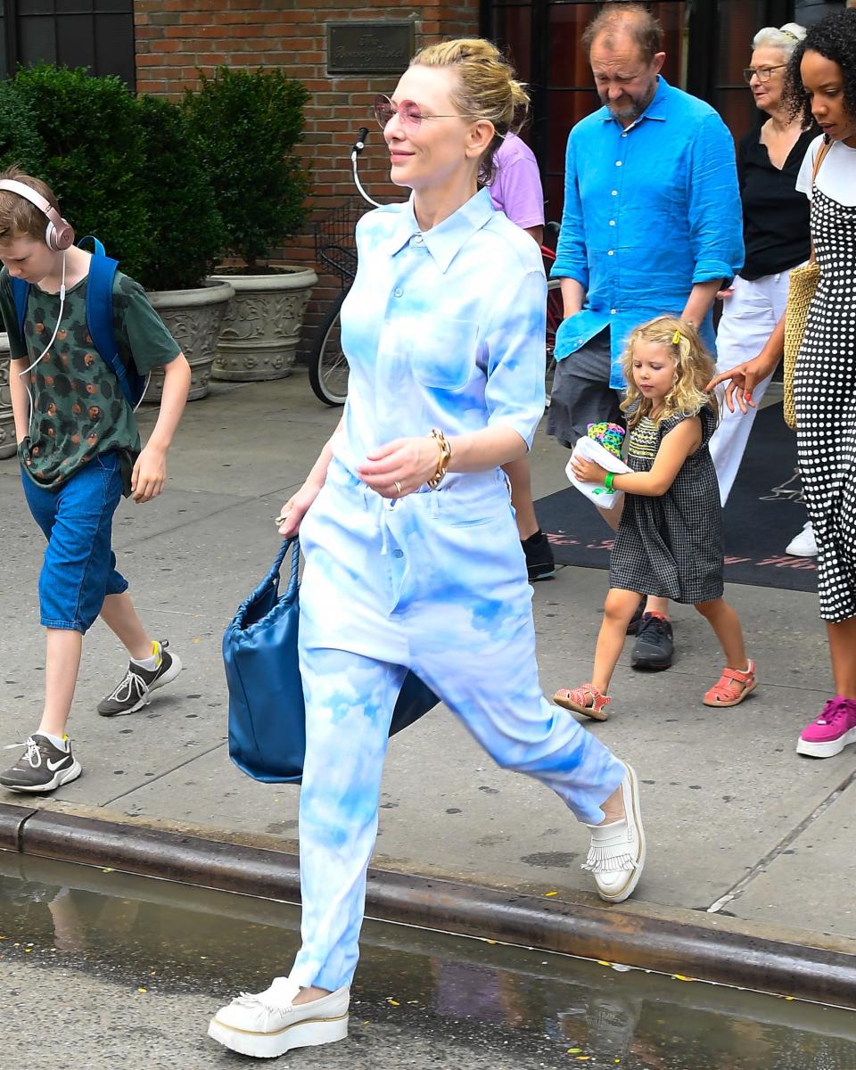 TO DYE FOR: Cate Blanchett looks every inch the psychedelic super mom in her vibed-up ensemble.