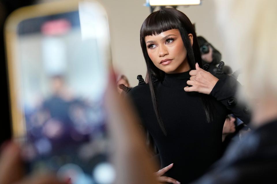 Zendaya shows off bold hairstyle at Schiaparelli's haute couture show on Jan. 22.
