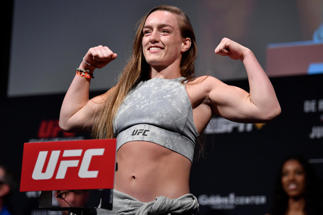 Aspen Ladd saw nutritionists to avoid a drastic weight gain from weigh-in to fighting. (Jeff Bottari/Zuffa LLC/Zuffa LLC via Getty Images)