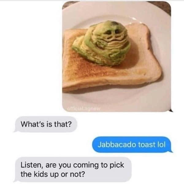 avocado toast that looks like jaabba the hut aka jabbacado toast