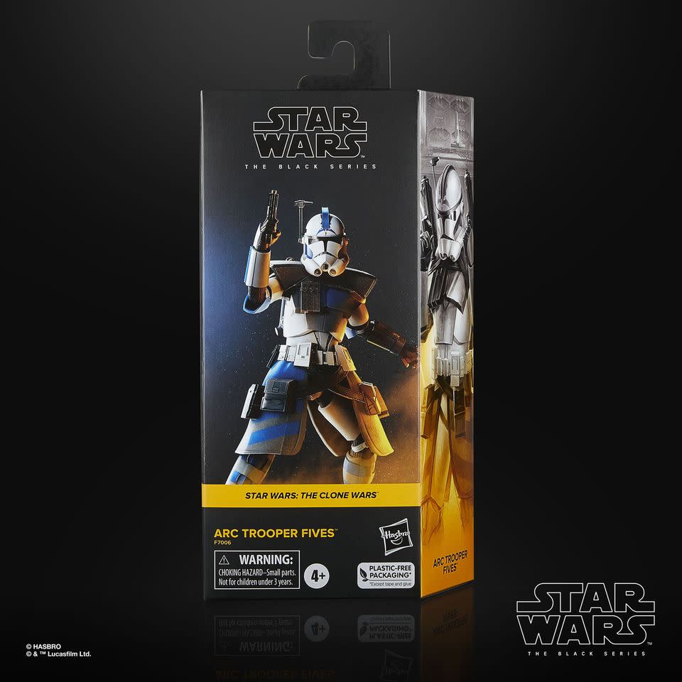 Star Wars The Black Series Arc Trooper Fives posed against a dark background