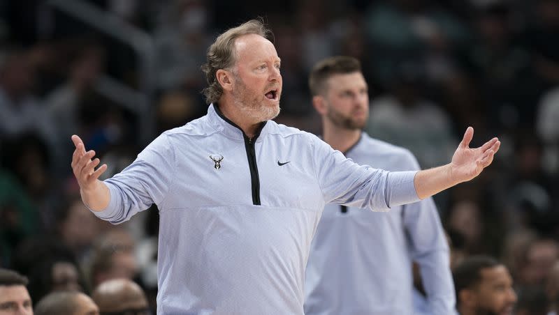 Milwaukee Bucks head coach Mike Budenholzer looks on during game against the Washington Wizards, Tuesday, April 4, 2023, in Washington. Two years after leading the Bucks to an NBA championship he’s out as Milwaukee’s head coach.