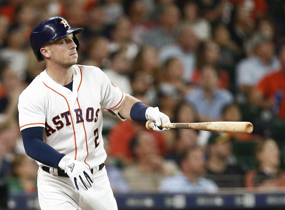 Houston third-baseman Alex Bregman hit a five-foot walk off on Tuesday night to give the Astros the 6-5 win over the Oakland A’s in extra innings. (Getty Images)