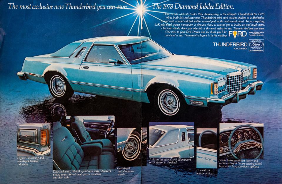 This centerfold ad features "the most exclusive new Thunderbird you can own" - the 1978 Diamond Jubilee Edition.