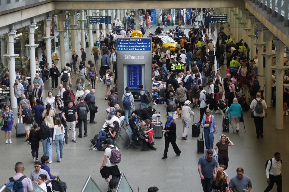 Passengers at the Eurostar terminal at St Pancras station (Lucy North/PA) (PA Wire)