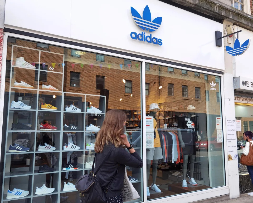 London,UK- May 28, 2021: The retail shop of Adidas in London. Adidas AG is a German multinational corporation that designs and manufactures shoes,clothing and accessories.