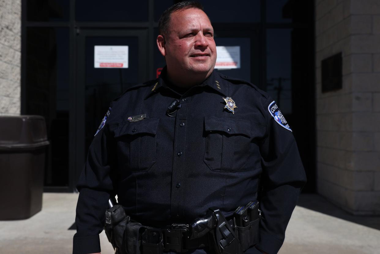 Constable Paul Leal of Williamson County Precinct 4 discusses his efforts to serve his counties north of Austin during the winter storm that engulfed the area causing water and power outages and below freezing temperatures. Leal is seen here outside his office building on Tuesday, Feb. 23, 2021. 