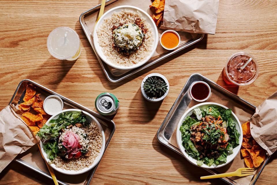 This promotional photo from gusto! shows rice bowls and salads from the restaurant's menu. The chain's Athens location is scheduled to open on April 28, 2022.