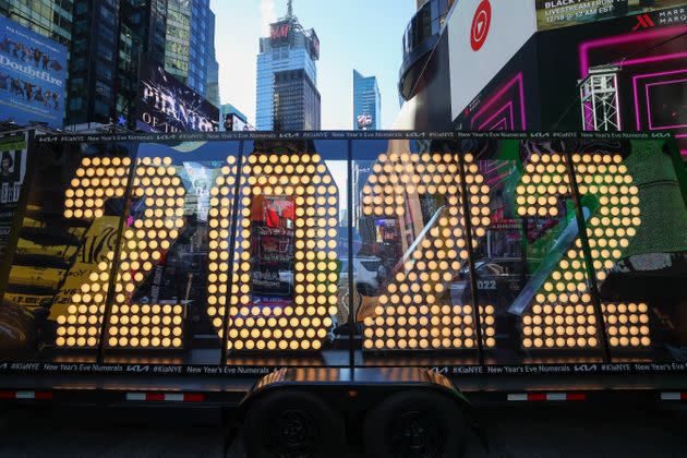 A view of the 2022 New Year's Eve Numeral upon its arrival in Times Square, New York City, Dec. 20, 2021. (Photo: Tayfun Coskun/Anadolu Agency via Getty Images)