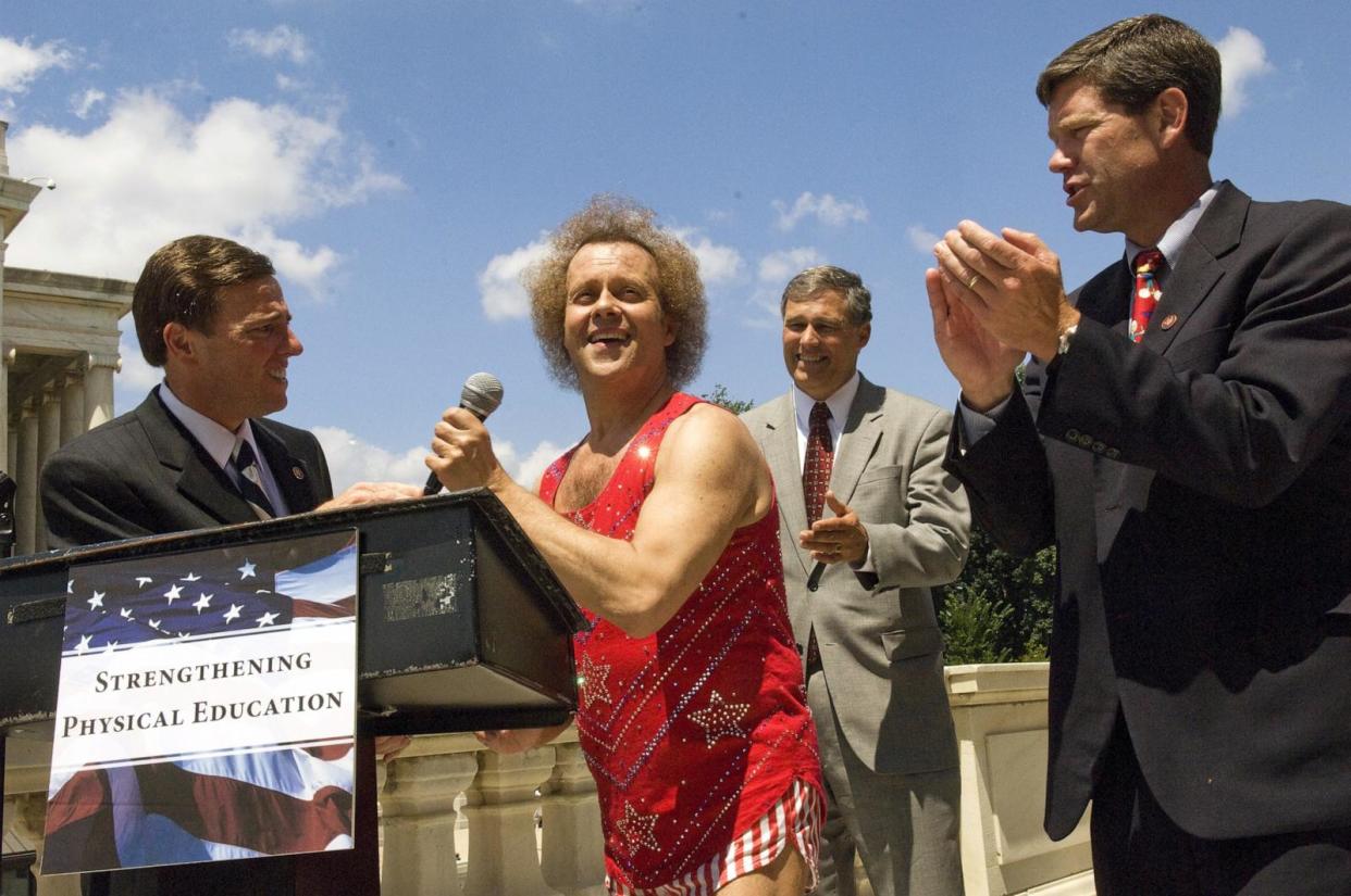 PHOTO: Fitness advocate Richard Simmons takes the microphone during a rally at the U.S. Capitol, on July 24, 2008, in Washington, D.C. (Scott J. Ferrell/CQ-Roll Call, Inc via Getty Images, FILE)